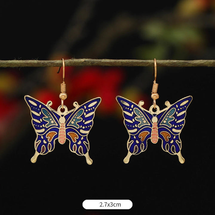 Buddha Stones Pendientes Colgantes de Flor de Loto Mariposa de Aleación de Cobre de Iluminación - Mariposa azul oscuro 2,7*3 cm - image 14