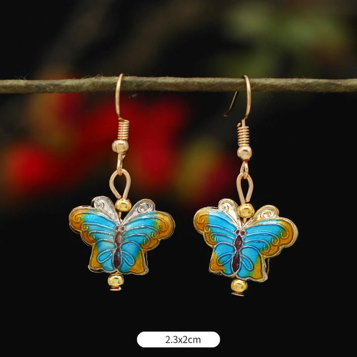Buddha Stones Pendientes Colgantes de Flor de Loto Mariposa de Aleación de Cobre de Iluminación - Mariposa azul cielo 2,3*2 cm - image 20