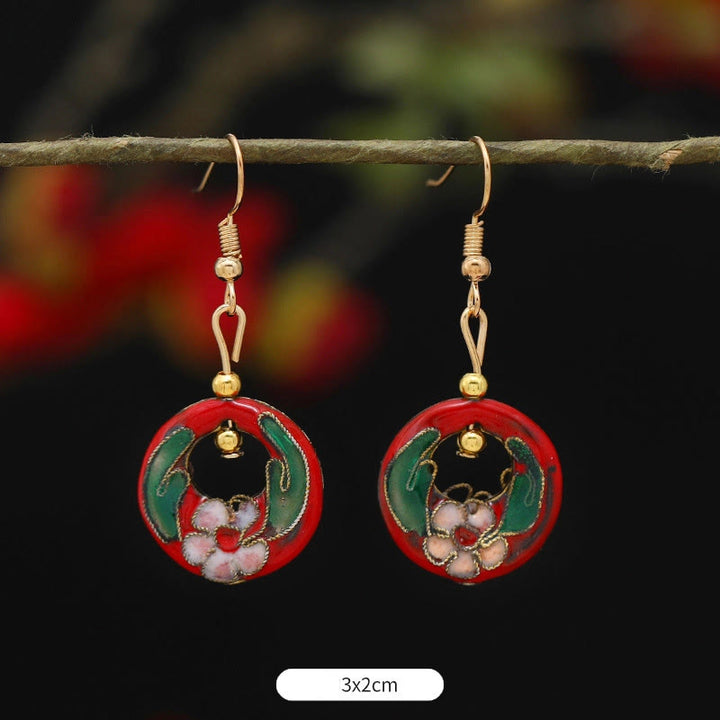 Buddha Stones Pendientes Colgantes de Flor de Loto Mariposa de Aleación de Cobre de Iluminación - Flor roja redonda 3*2cm - image 17
