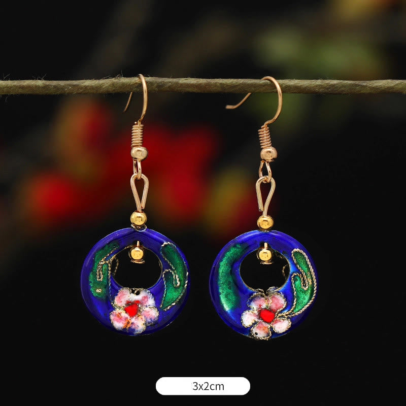 Buddha Stones Pendientes Colgantes de Flor de Loto Mariposa de Aleación de Cobre de Iluminación - Flor redonda azul oscuro 3*2cm - image 18