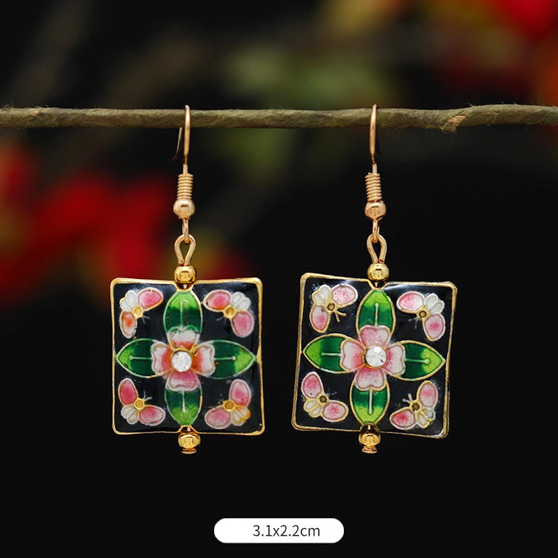 Buddha Stones Pendientes Colgantes de Flor de Loto Mariposa de Aleación de Cobre de Iluminación - Flor verde cuadrada 3,1 x 2,2 cm - image 26