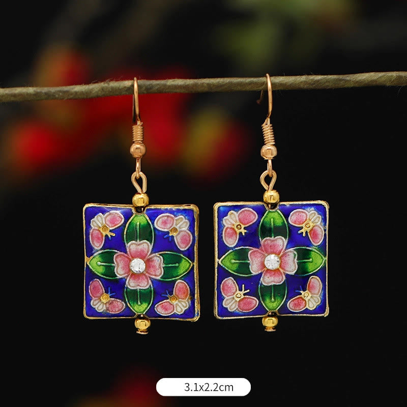 Buddha Stones Pendientes Colgantes de Flor de Loto Mariposa de Aleación de Cobre de Iluminación - Flor cuadrada azul oscuro 3,1 x 2,2 cm - image 25
