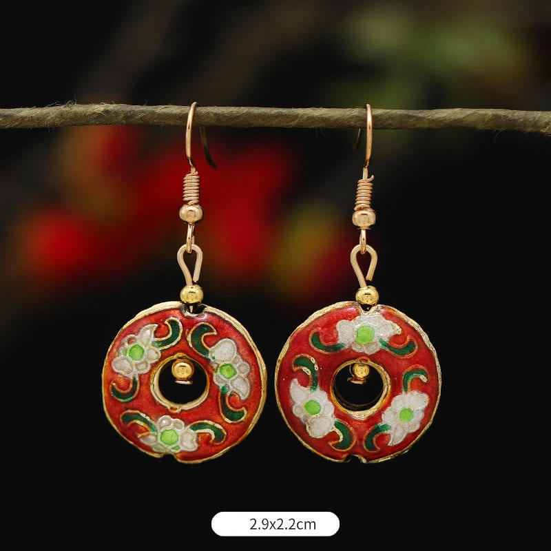 Buddha Stones Pendientes Colgantes de Flor de Loto Mariposa de Aleación de Cobre de Iluminación - Círculo de flores rojas 2,9 x 2,2 cm - image 21