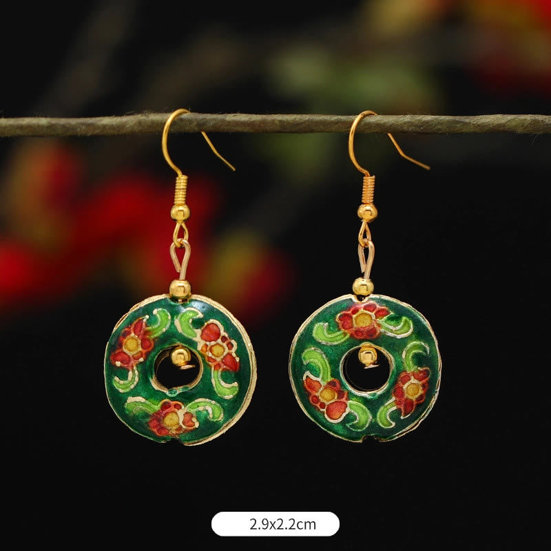 Buddha Stones Pendientes Colgantes de Flor de Loto Mariposa de Aleación de Cobre de Iluminación - Círculo de flores verdes 2,9 x 2,2 cm - image 23