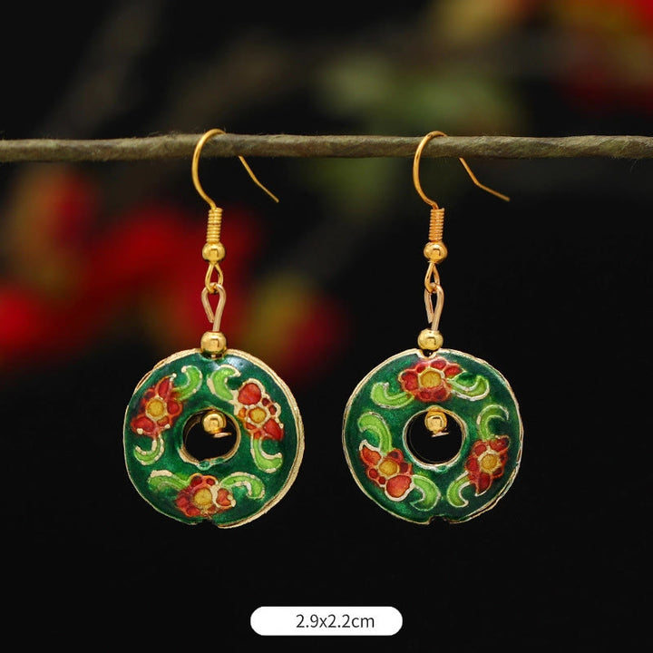 Buddha Stones Pendientes Colgantes de Flor de Loto Mariposa de Aleación de Cobre de Iluminación - Círculo de flores verdes 2,9 x 2,2 cm - image 23