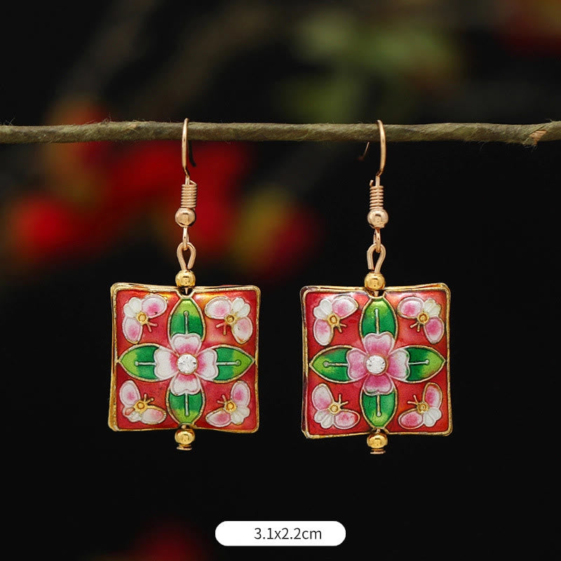 Buddha Stones Pendientes Colgantes de Flor de Loto Mariposa de Aleación de Cobre de Iluminación - Flor cuadrada roja y verde 3,1 x 2,2 cm - image 24