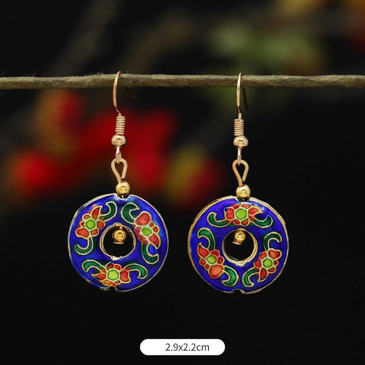 Buddha Stones Pendientes Colgantes de Flor de Loto Mariposa de Aleación de Cobre de Iluminación - Círculo de flores azul oscuro 2,9 x 2,2 cm - image 22