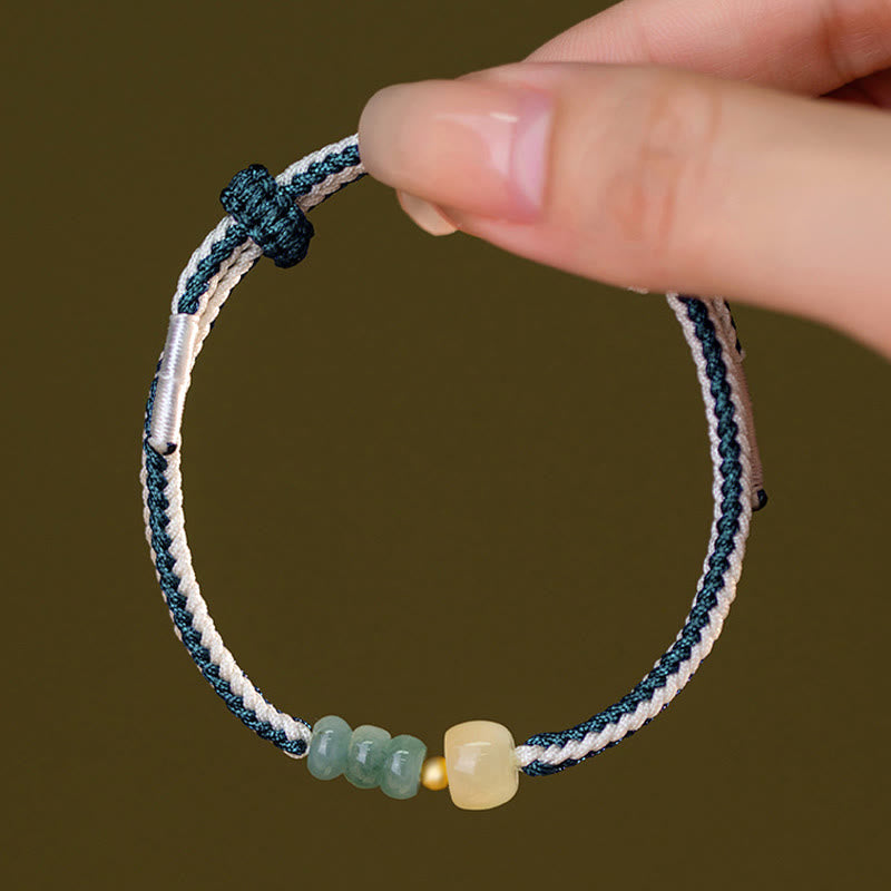 Pulsera de cuerda trenzada de abundancia de cuentas de jade hetiano de plata de ley 925 con Buddha Stones