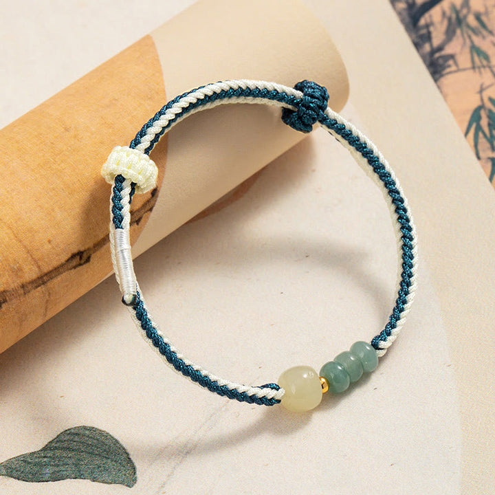 Pulsera de cuerda trenzada de abundancia de cuentas de jade hetiano de plata de ley 925 con Buddha Stones