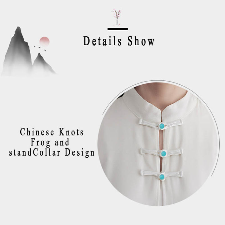 Conjunto Zen para Mujer de 2 Piezas con Vestido Midi de Manga Larga con Botones de Rana y Pantalones Amplios de Chifón Buddha Stones - image 7