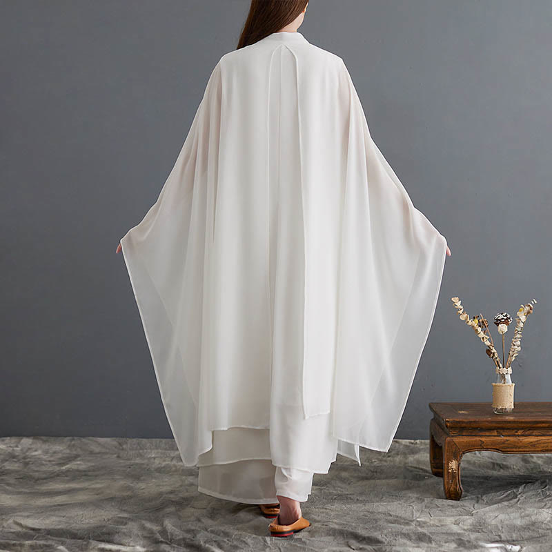 Conjunto Zen para Mujer de 2 Piezas con Vestido Midi de Manga Larga con Botones de Rana y Pantalones Amplios de Chifón Buddha Stones - image 2