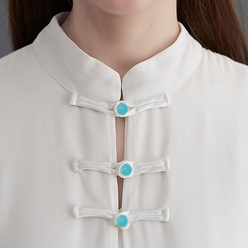 Conjunto Zen para Mujer de 2 Piezas con Vestido Midi de Manga Larga con Botones de Rana y Pantalones Amplios de Chifón Buddha Stones - image 9