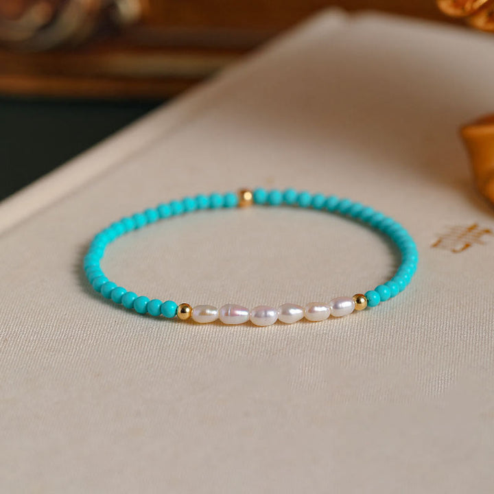 Pulsera de protección de pequeñas cuentas de piedras de Buda con turquesa, ágata roja y perla