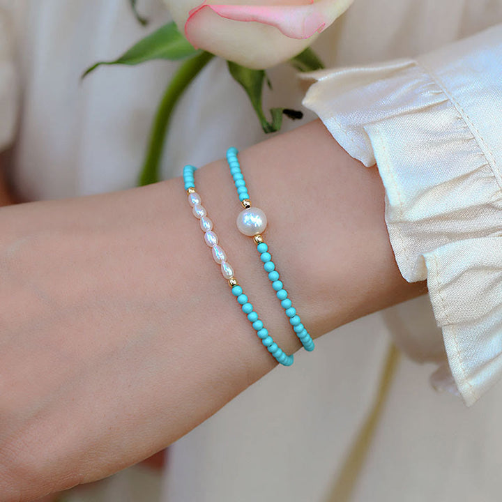 Pulsera de protección de pequeñas cuentas de piedras de Buda con turquesa, ágata roja y perla