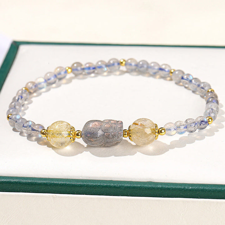 Buddha Stones Pulsera de Curación con Piedra de Luna Cuarzo Fresa Turmalina PiXiu