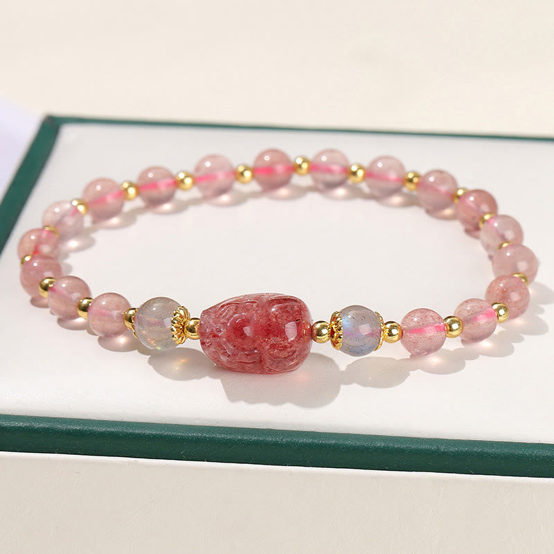 Buddha Stones Pulsera de Curación con Piedra de Luna Cuarzo Fresa Turmalina PiXiu