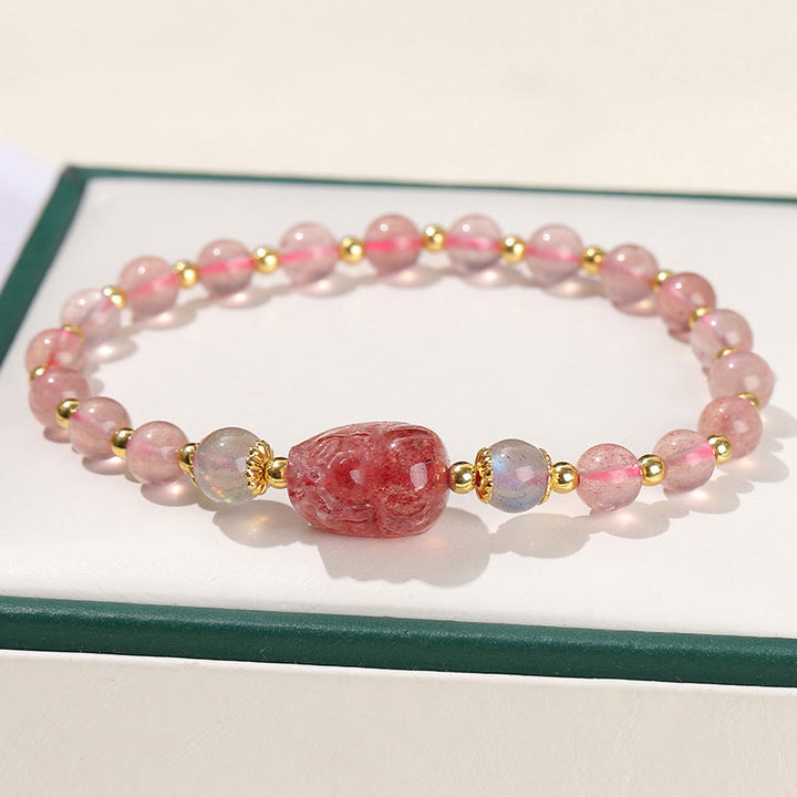 Buddha Stones Pulsera de Curación con Piedra de Luna Cuarzo Fresa Turmalina PiXiu