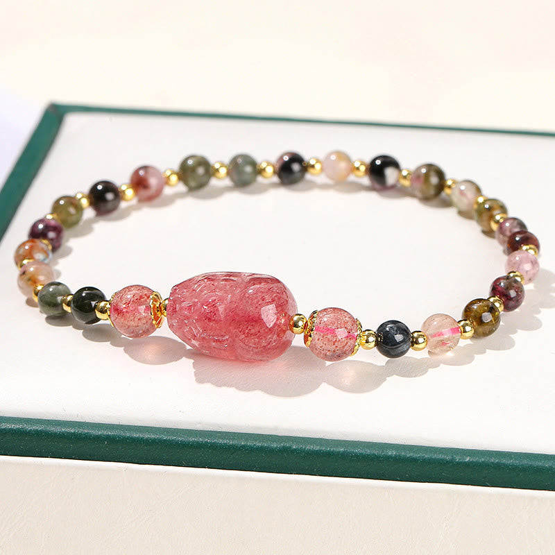 Buddha Stones Pulsera de Curación con Piedra de Luna Cuarzo Fresa Turmalina PiXiu