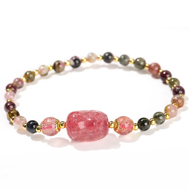 Buddha Stones Pulsera de Curación con Piedra de Luna Cuarzo Fresa Turmalina PiXiu