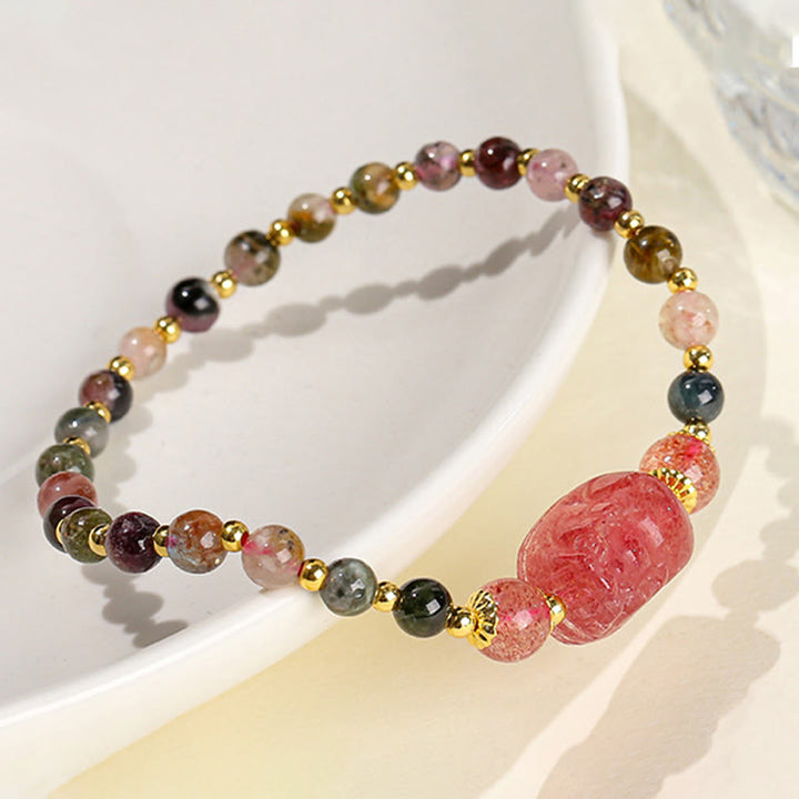 Buddha Stones Pulsera de Curación con Piedra de Luna Cuarzo Fresa Turmalina PiXiu