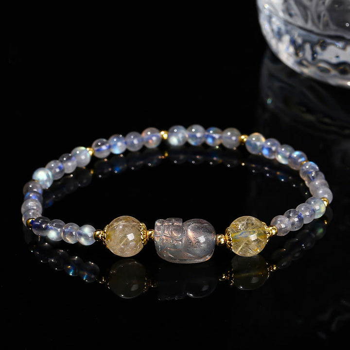 Buddha Stones Pulsera de Curación con Piedra de Luna Cuarzo Fresa Turmalina PiXiu