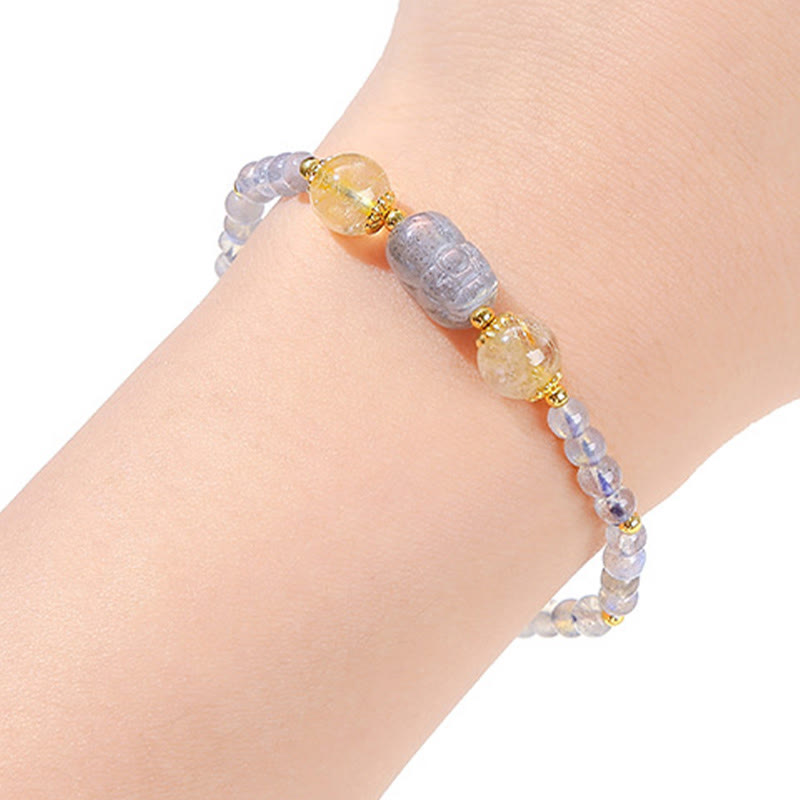 Buddha Stones Pulsera de Curación con Piedra de Luna Cuarzo Fresa Turmalina PiXiu