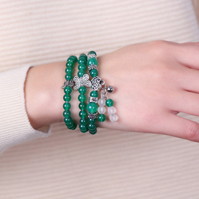 Buddha Stones Pulsera de Soporte de Mariposa de Ágata Verde Natural
