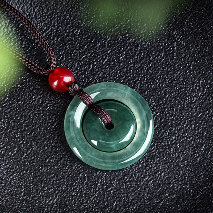 Colgante de Abundancia de Doble Hebilla de Paz de Jade Verde Buddha Stones