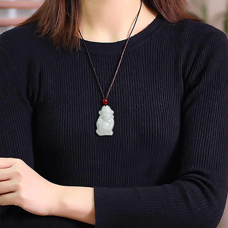 Buddha Stones Colgante de Collar de Jade Natural Chino Dios de la Riqueza Caishen Ingot de la Suerte