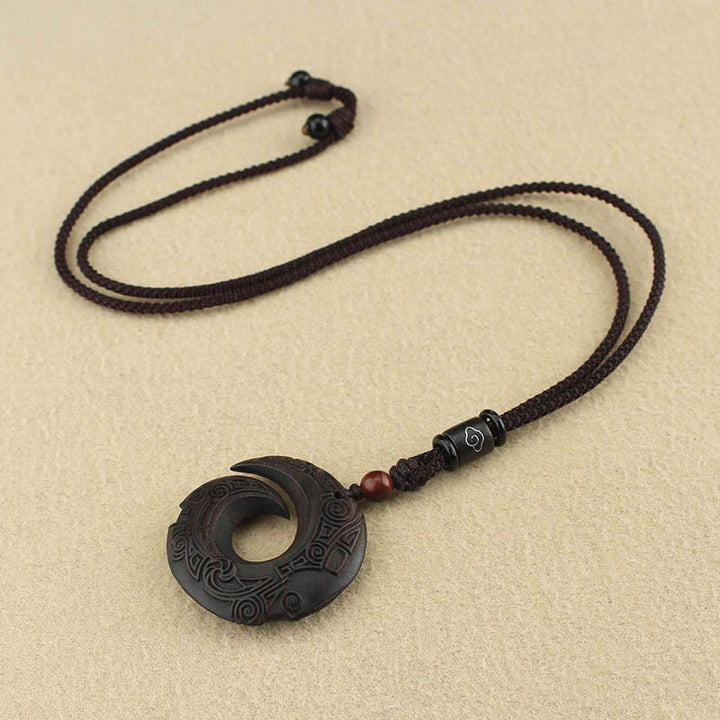 Buddha Stones Madera de Ébano Madera de Sándalo La Suerte de Uno Mejora Diseño Patrón Collar de Paz Colgante