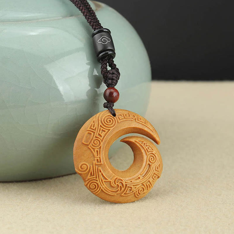 Buddha Stones Madera de Ébano Madera de Sándalo La Suerte de Uno Mejora Diseño Patrón Collar de Paz Colgante