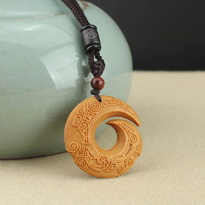 Buddha Stones Madera de Ébano Madera de Sándalo La Suerte de Uno Mejora Diseño Patrón Collar de Paz Colgante