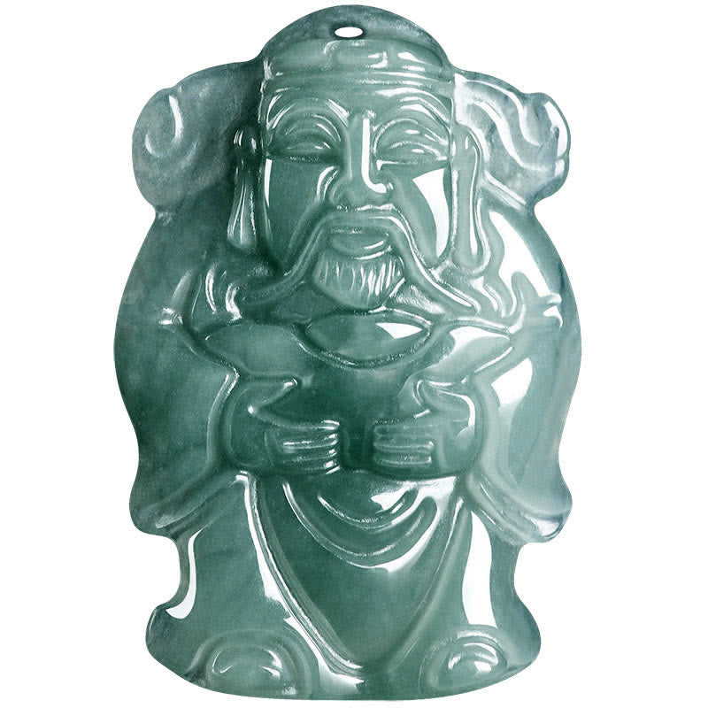 Colgante de abundancia en collar con jade verde natural y dios chino de la riqueza Caishen de Buddha Stones