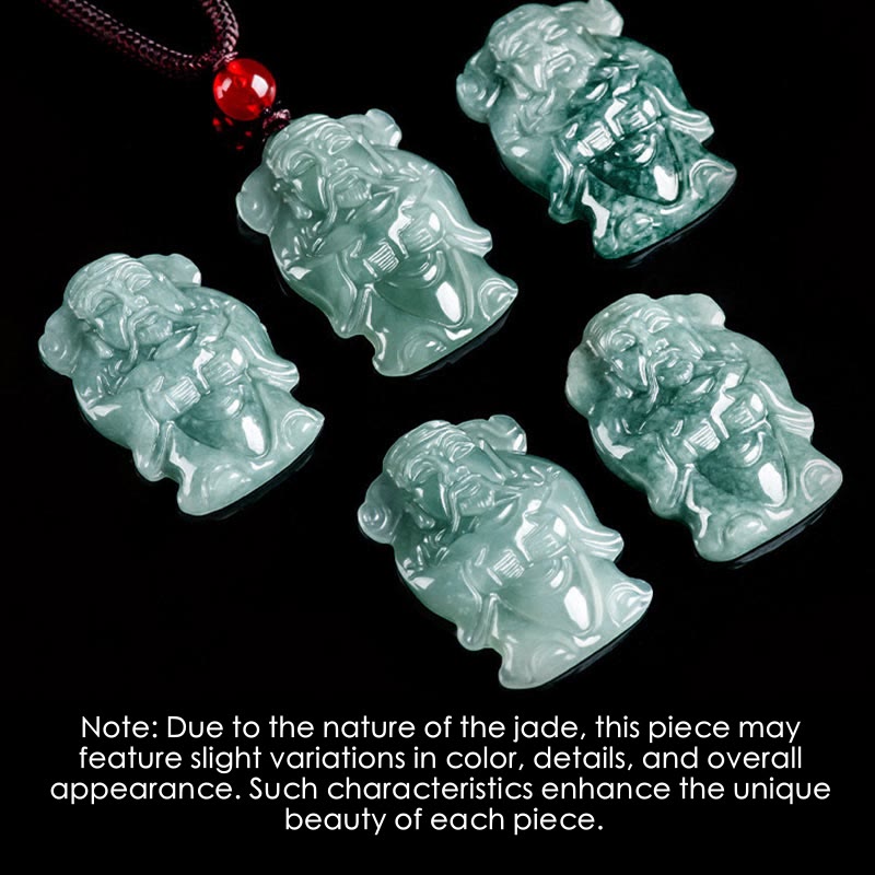 Colgante de abundancia en collar con jade verde natural y dios chino de la riqueza Caishen de Buddha Stones