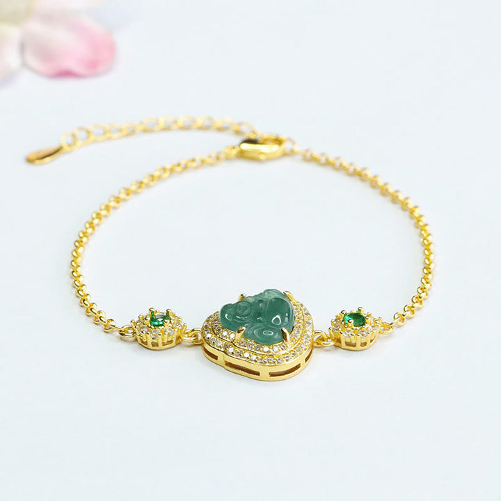 Pulseras con Cadenas de Buddha Stones Buda Riente de Jade Verde y Circonio de la Suerte