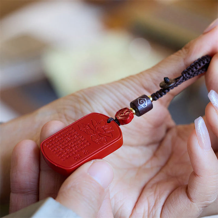 Buddha Stones Llavero de Bendición del Sutra del Corazón con Cinabrio Natural