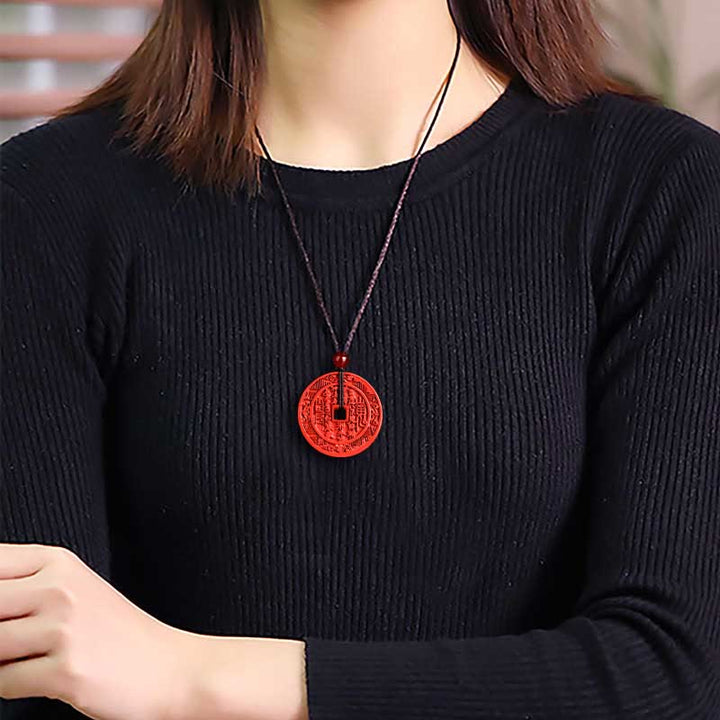 Buddha Stones Collar Bendición Colgante de Collar de Cinnabar Natural Diseño Bagua Gastar Dinero Montaña Fantasmas