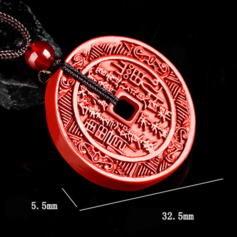 Buddha Stones Collar Bendición Colgante de Collar de Cinnabar Natural Diseño Bagua Gastar Dinero Montaña Fantasmas