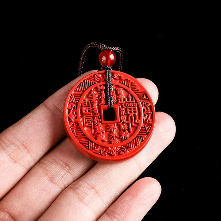 Buddha Stones Collar Bendición Colgante de Collar de Cinnabar Natural Diseño Bagua Gastar Dinero Montaña Fantasmas
