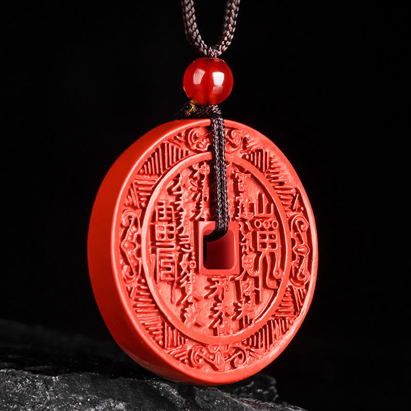 Buddha Stones Collar Bendición Colgante de Collar de Cinnabar Natural Diseño Bagua Gastar Dinero Montaña Fantasmas