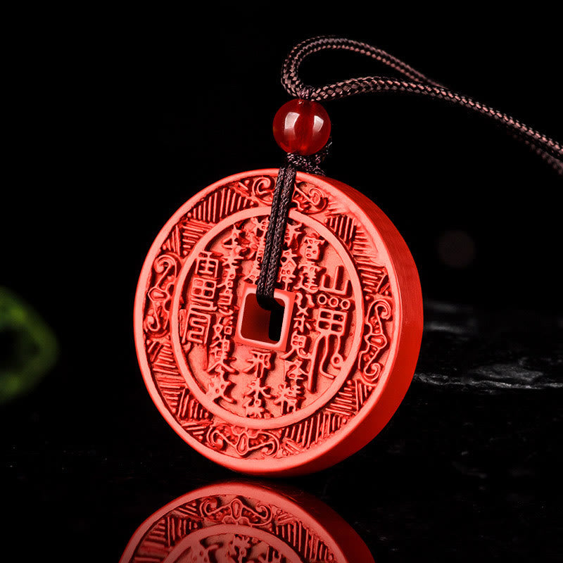 Buddha Stones Collar Bendición Colgante de Collar de Cinnabar Natural Diseño Bagua Gastar Dinero Montaña Fantasmas