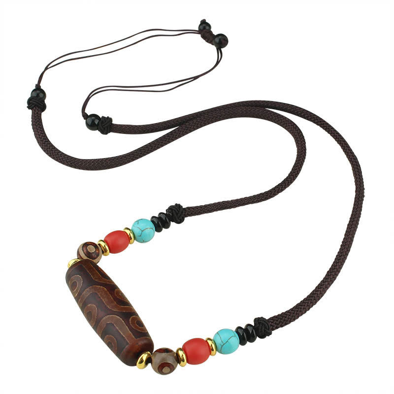 Buddha Stones Joyas Tibetanas de Ojo de Nueve Dzi Cuentas Dzi de Tres Ojos Collar de Protección Colgante