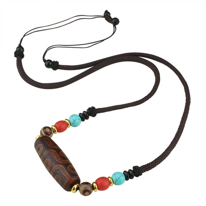 Buddha Stones Joyas Tibetanas de Ojo de Nueve Dzi Cuentas Dzi de Tres Ojos Collar de Protección Colgante