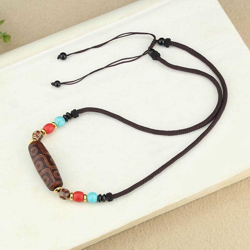Buddha Stones Joyas Tibetanas de Ojo de Nueve Dzi Cuentas Dzi de Tres Ojos Collar de Protección Colgante