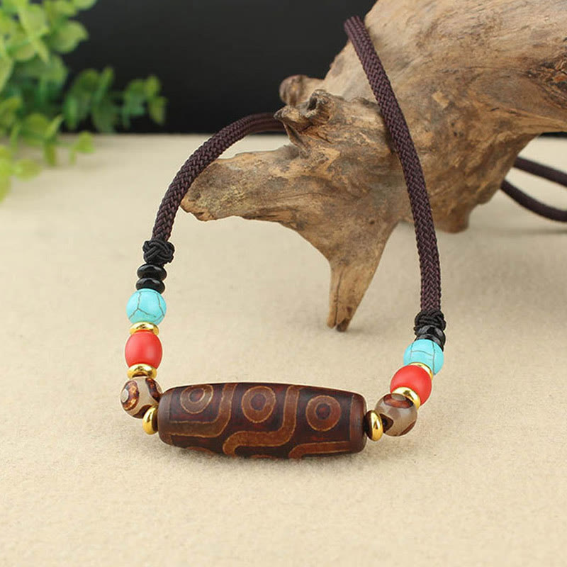 Buddha Stones Joyas Tibetanas de Ojo de Nueve Dzi Cuentas Dzi de Tres Ojos Collar de Protección Colgante