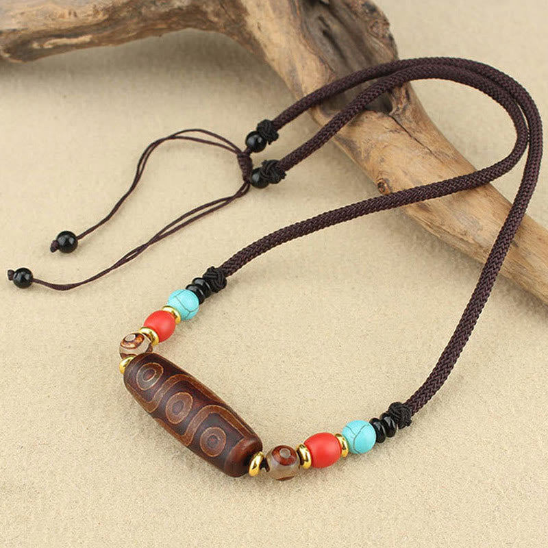 Buddha Stones Joyas Tibetanas de Ojo de Nueve Dzi Cuentas Dzi de Tres Ojos Collar de Protección Colgante