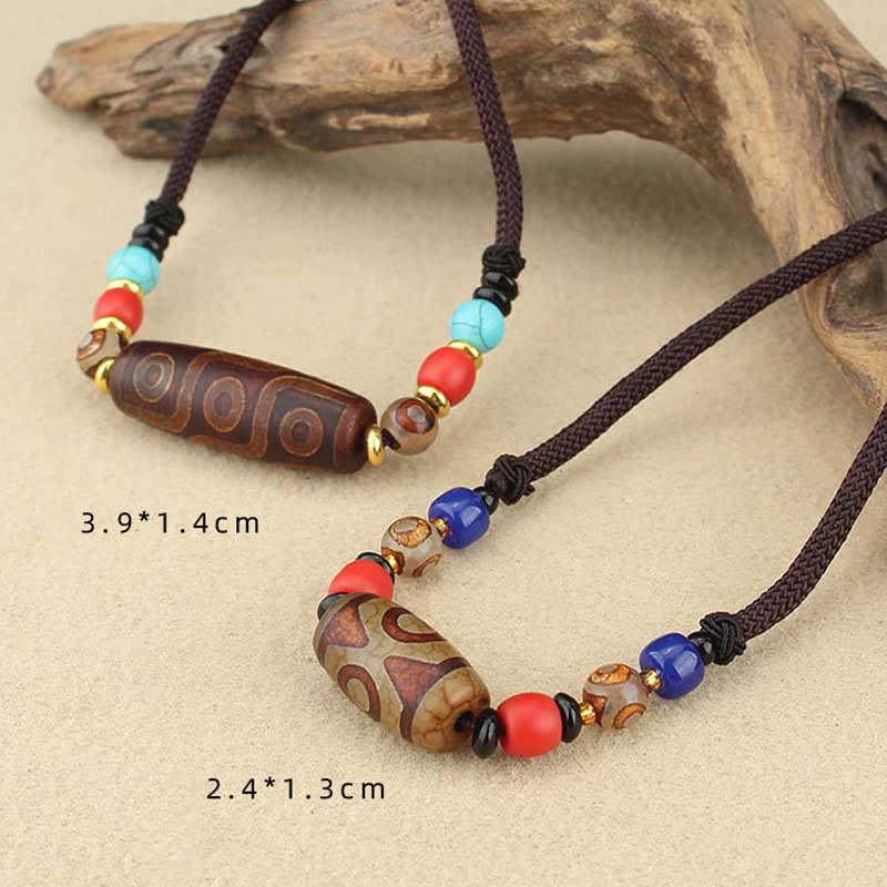 Buddha Stones Joyas Tibetanas de Ojo de Nueve Dzi Cuentas Dzi de Tres Ojos Collar de Protección Colgante