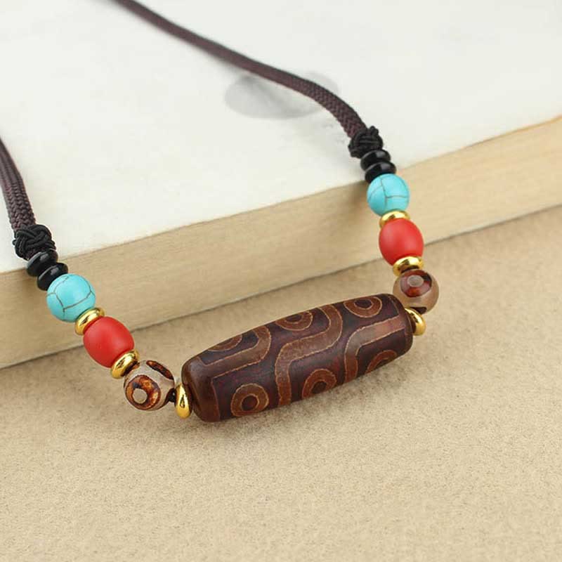 Buddha Stones Joyas Tibetanas de Ojo de Nueve Dzi Cuentas Dzi de Tres Ojos Collar de Protección Colgante