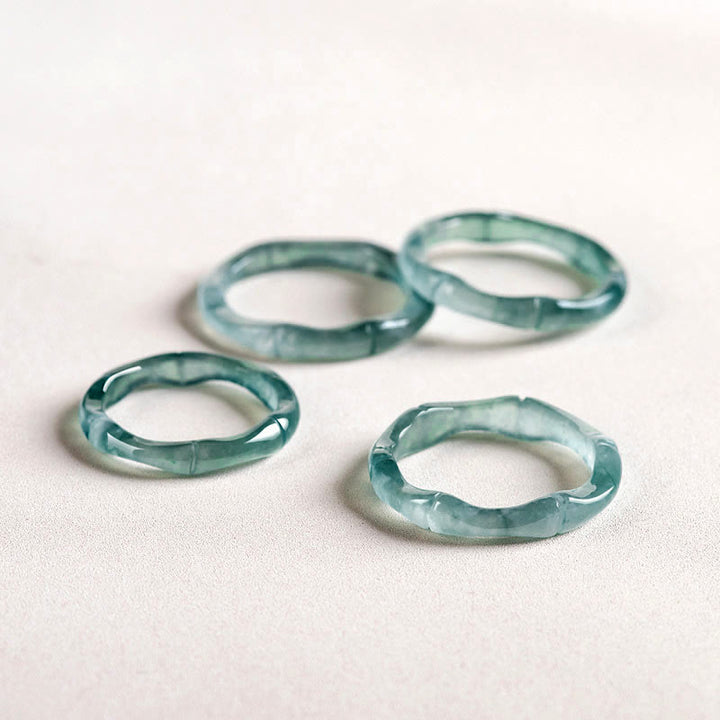 Anillo de Jade Natural de Buddha Stones, Bambú de Prosperidad y Abundancia