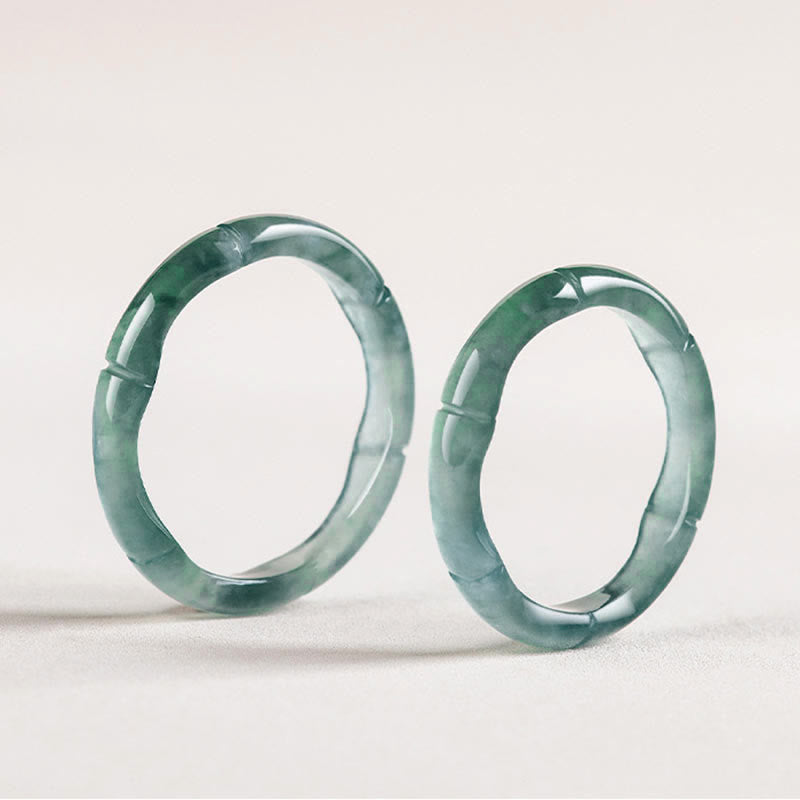 Anillo de Jade Natural de Buddha Stones, Bambú de Prosperidad y Abundancia